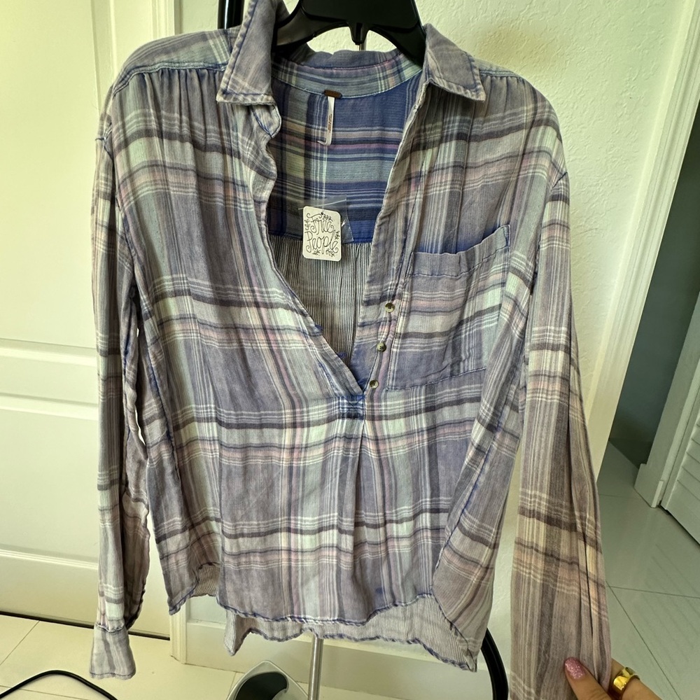 NWT free people pink and purple flannel